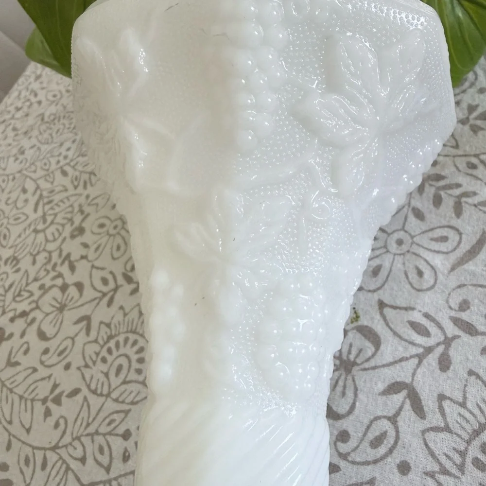 Vintage Milk Glass Hobnail Pedestal Vase | Scalloped Edge Floral Decor